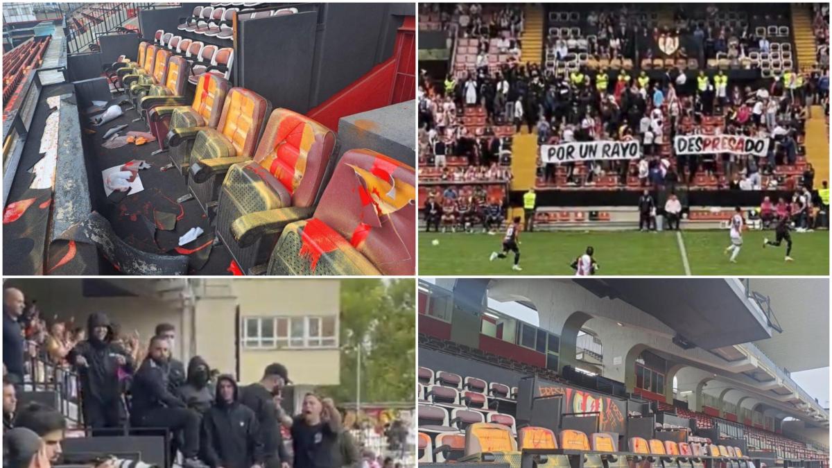 Todo menos fútbol en la vuelta a Vallecas: pintadas, protestas, un palco vandalizado y mucha tensión