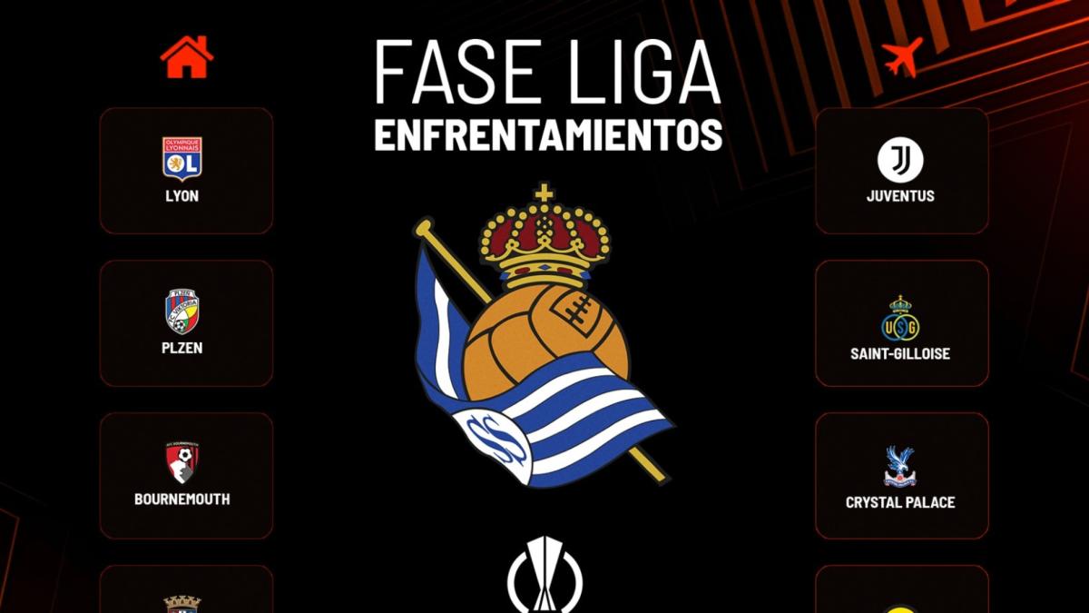 La Real iniciará la Liga de la Europa League recibiendo al Bournemouth y la terminará visitando a la Juventus