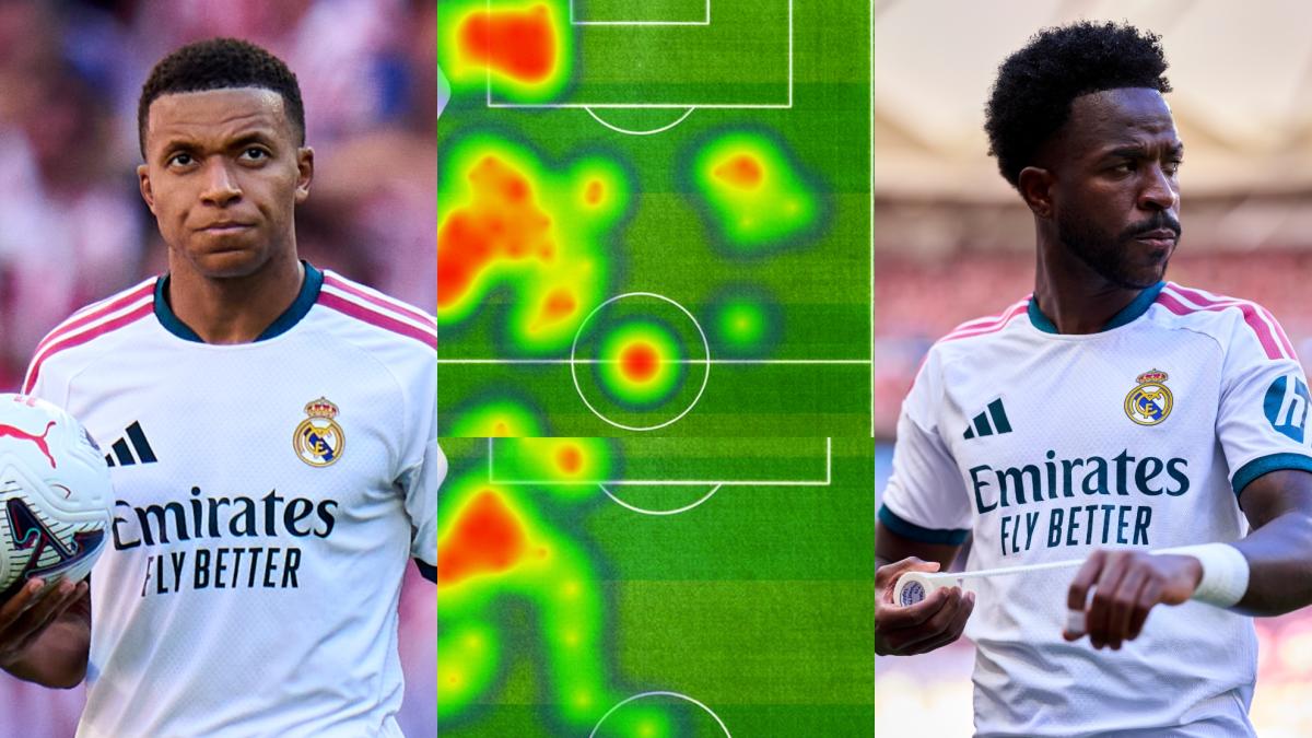 Un problema interminable: el mapa de calor de Vinicius y Mbappé en el derbi que preocupa al madridismo
