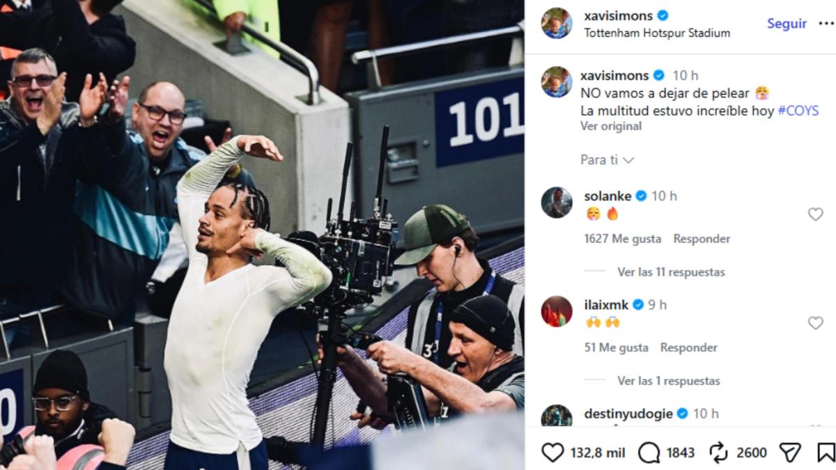 Xavi Simons incendia a la afición ‘spur’ con un post viral: 'su' Tottenham está en una situación crítica